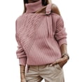 thumbnail image 1 of Asyoly Women Turtleneck Knit Sweater Strapped Cold Shoulder Long Sleeve Pullover Solid Color Jumper Tops, 1 of 4