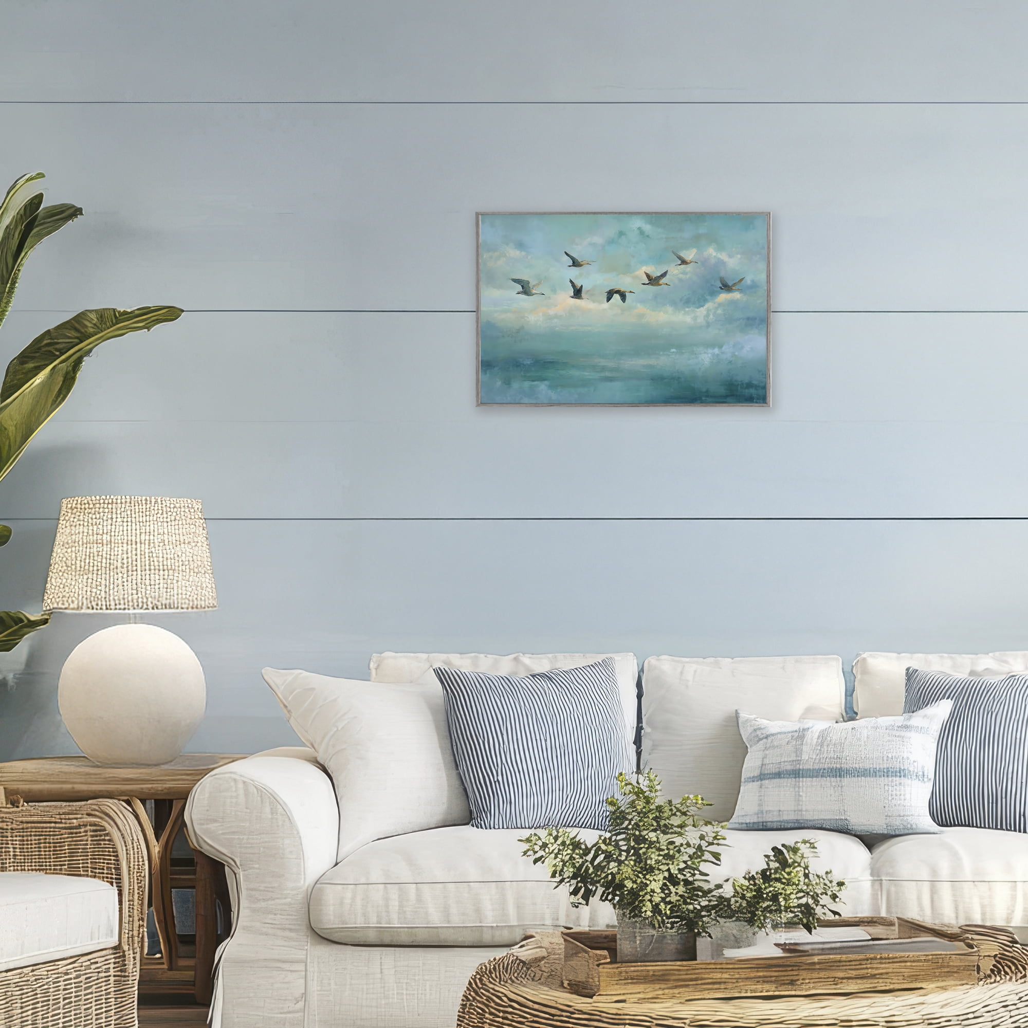 Stupell Industries Blue Skies Geese Gray Framed Giclee Art, design by Petal Prints Design