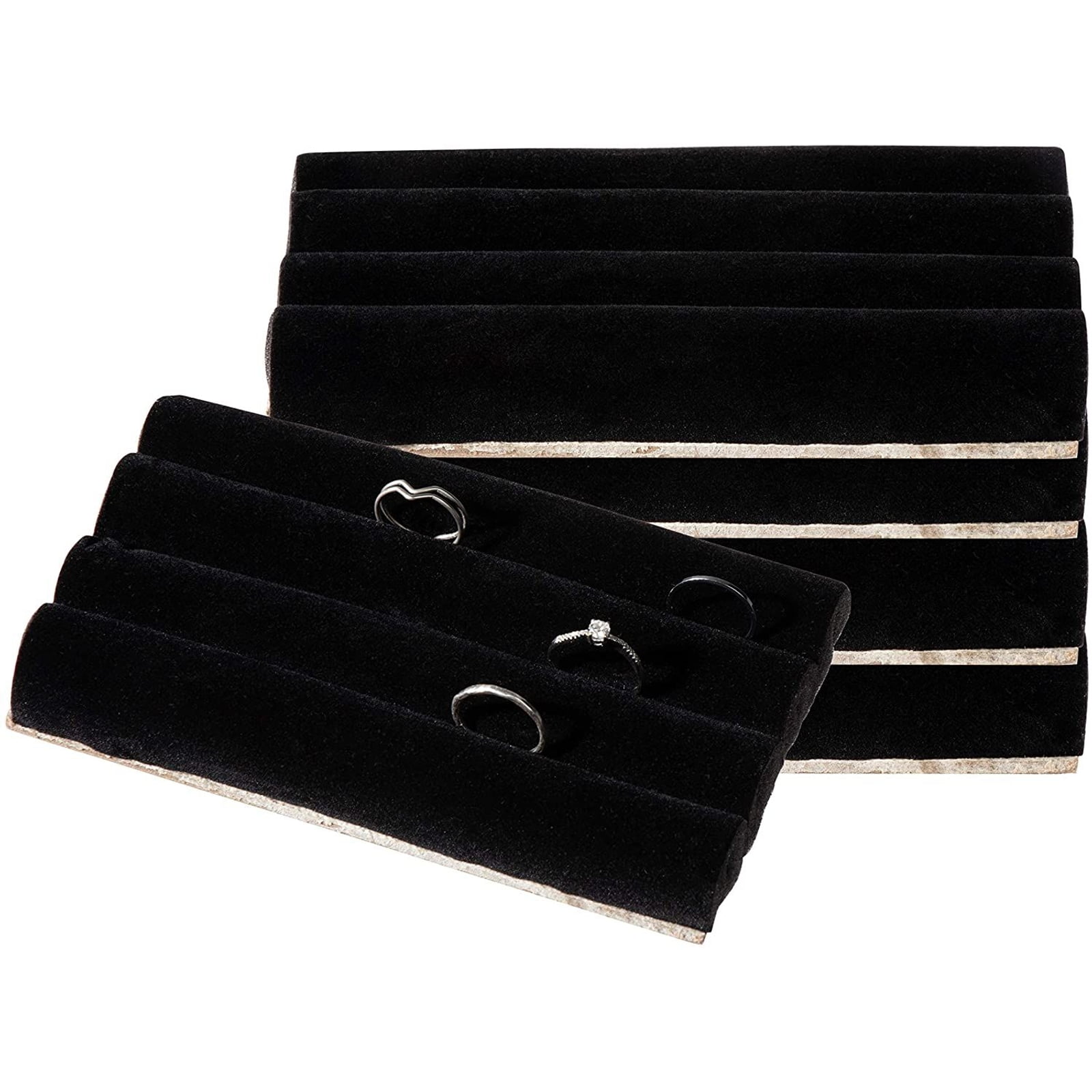 2 Pads & 6 Black 72 Ring Pads Jewelry Travel Case With 8 Pcs  1.5" Black Trays 