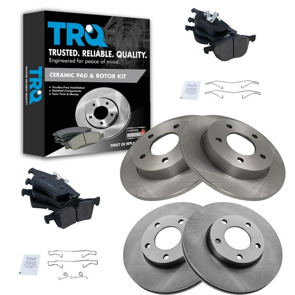 TRQ Front and Rear Brake Pad & Rotor Kit Brake Pads Brake Rotor Ceramic Fits Select 2006-2013 Mazda 3