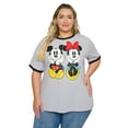 thumbnail image 2 of Disney Mickey and Minnie Mouse Women's Plus Size Ringer T-Shirt, Gray, 2 of 6