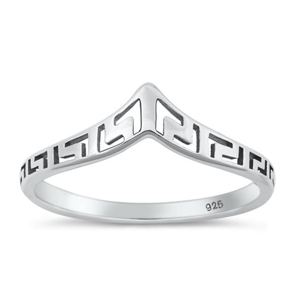 Promise Greek Key Chevron Ring .925 V Shape Sterling Silver Band Jewelry Female Male Unisex Size 5