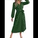 thumbnail image 2 of Vestido Plisado de Larga con Cuello en V y Lunares para Mujer, Informal, Holgado y con Cinturón Verde S, 2 of 10