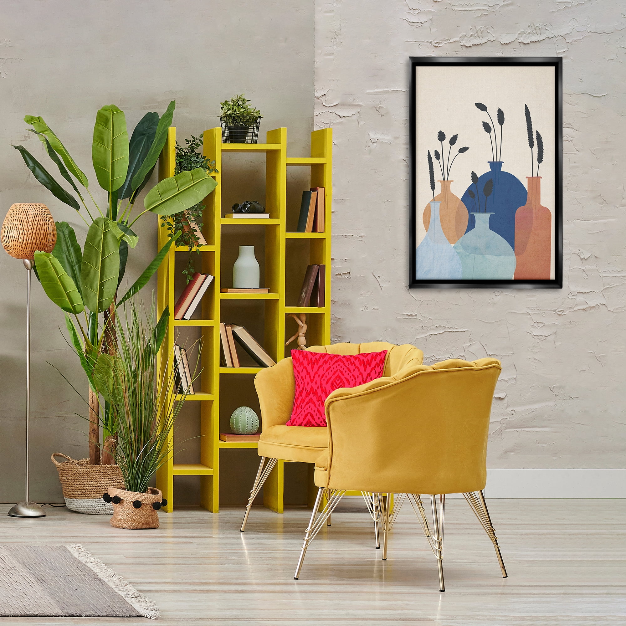 Stupell Industries Plant Sprigs Vases Plants & Flowers Painting Black Floater Framed Canvas Art Print Wall Art, 21 x 31