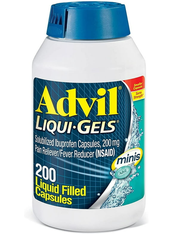 Advil Liqui-Gels minis Pain Reliever and Fever Reducer, Pain Medicine for Adults with Ibuprofen 200mg for Pain Relief - 200 Liquid Filled Capsules