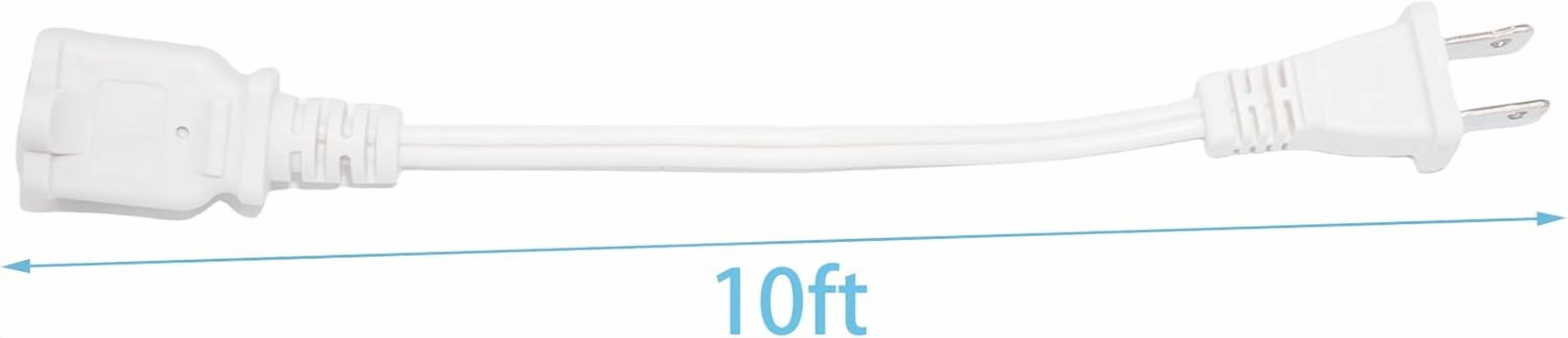 10 FT Polarized 2 Prong Power Cord, 2 Outlet Extension Cable Cord US AC Two Prong Male Female Power Cable, Nema 1-15P to 1-15R, 10A 125V, White Indoor Extension Cord for Small Appliances