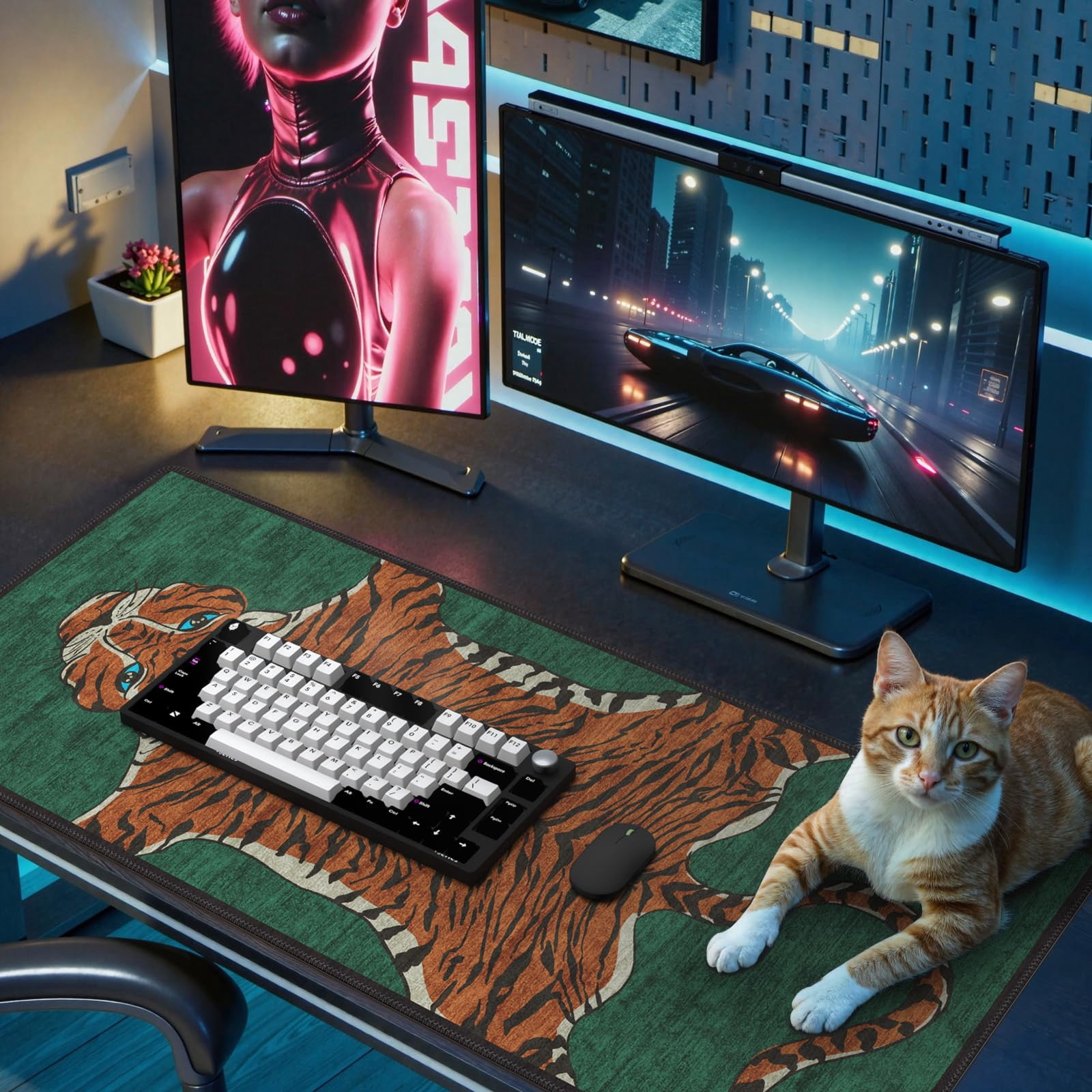 Tiger Desk Mat For And Mouse  Non Slip Large Tigerhide Smooth Gaming Pad Long Office Home 35.4 X 15.7 Inches (emerald Green)