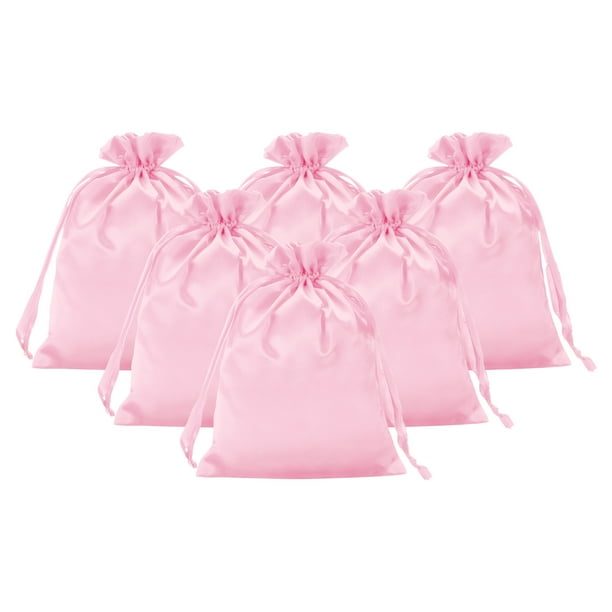 Bolsas de regalo de satén Uxcell, 6 piezas de 7 x 5 pulgadas, bolsas de regalo con cordón para cumpleaños, Navidad, joyería, fiesta, rosa