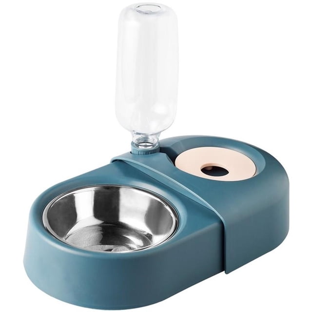HANAMYA Set d'Alimentation pour Animaux de Compagnie 2-en-1 avec Distributeur d'Eau Automatique / Bol en Bleu