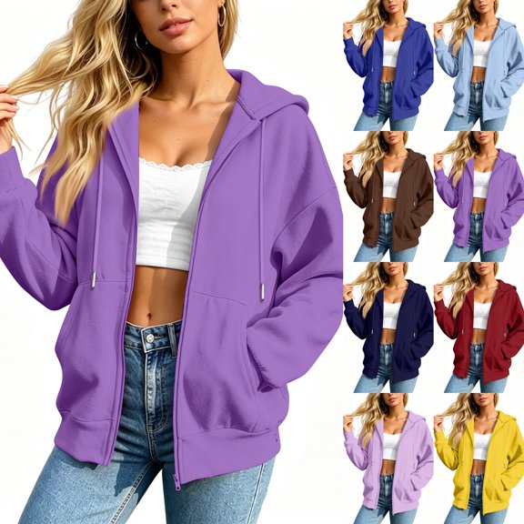 Zip Up Hoodie Women Oversized 2026 Zip Up Y2K Hoodies Casual Long Sleeve Sweatshirts Fall Winter Track Jackets Purple 2XL