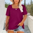 thumbnail image 4 of Npasoilc T-Shirts for Women Plus Size Short Sleeve Crew Neck Solid Color Puff Sleeve Loose Summer Fashion Tops, 4 of 6
