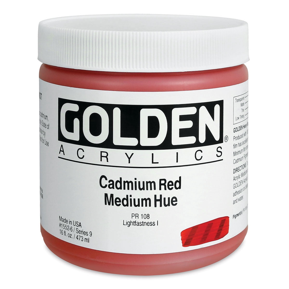 Golden Heavy Body Artist Acrylics - Cadmium Red Medium Hue, 16 oz Jar
