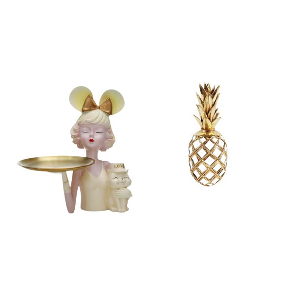 Estatua con bandeja para guardar llaves,Estatua de niña con bandeja para guardar llaves coleccionable,Estatua de resina,Estatua de resina para decoración del hogar,manualidades,oro,Escultura