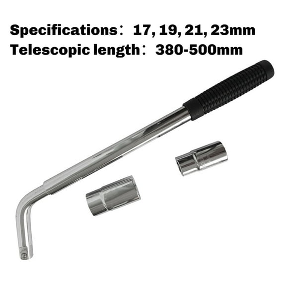 380-500 mm Extendable Lug Wheel Brace Wrench Telescopic Auto Socket Tyre Nut 17, 19, 21, 23mm L-Shaped Tire Wrench