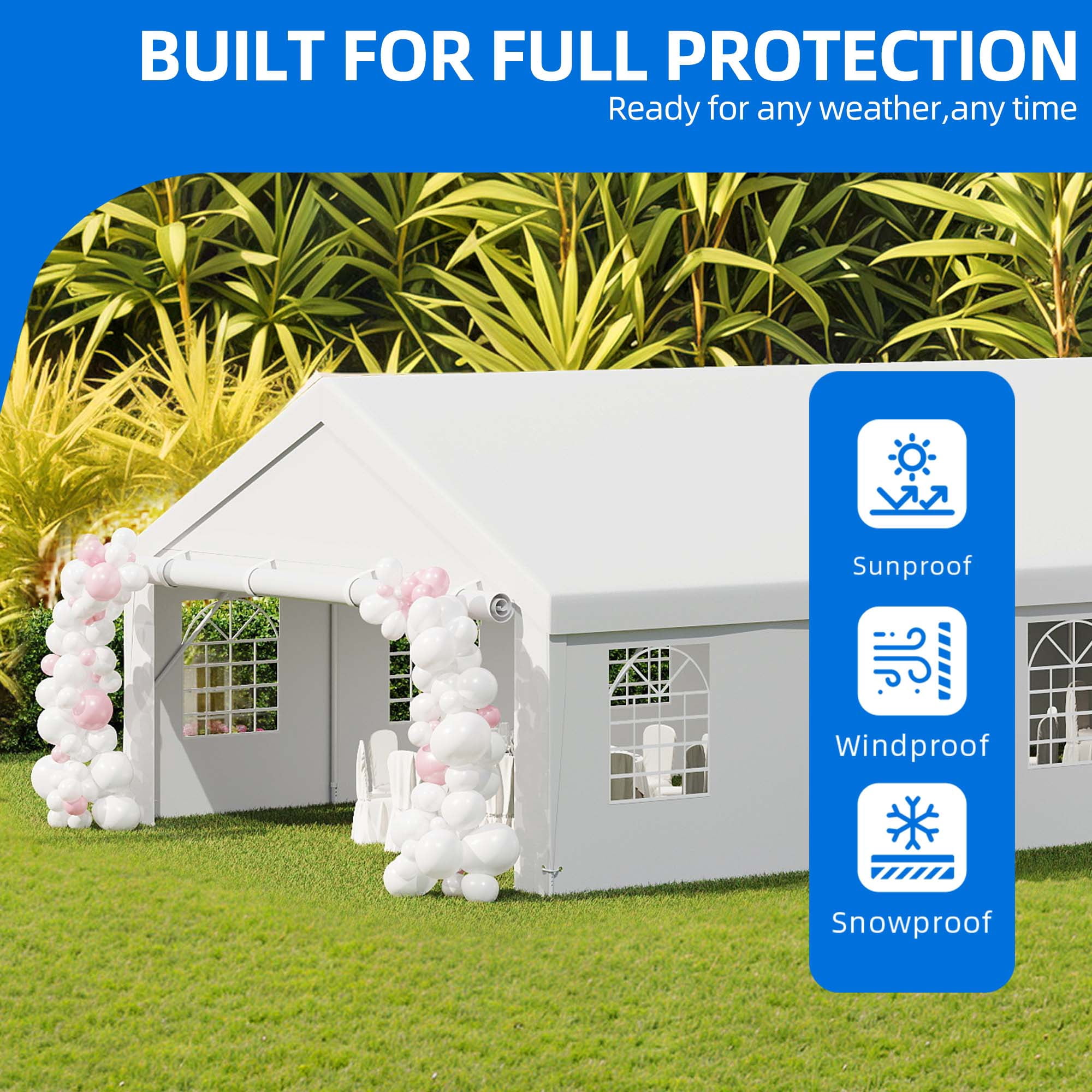Uforic 20x40ft Heavy Duty Party Tent with Removable Sidewalls & 4 Storage Bags, Commercial Wedding Large Tent,Outdoor Carport Party Tent for Event, Waterproof, White