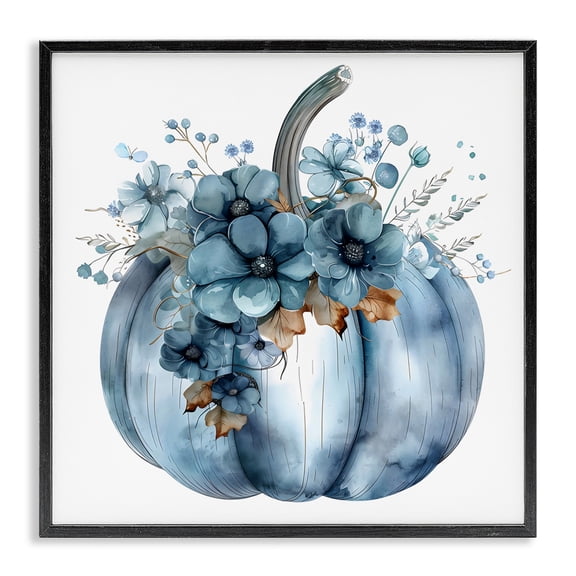 Stupell Industries French Country Blue Pumpkin With Flowers Black Framed Giclee Art, 12 x 12, by Creative Studio