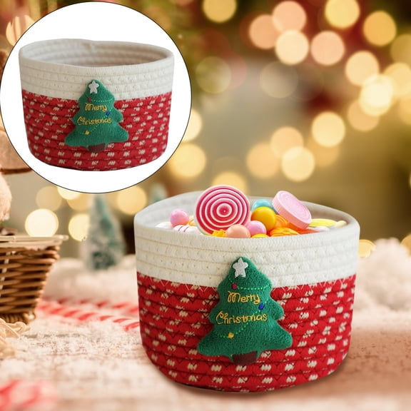 Small Christmas Cotton Rope Storage Basket C, Woven Toy Basket for Nursery Cute Gift Home Decor, One Size, Cloth