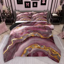 Feelyou Girly Pink Marbling Full Size Comforter Sets, Modern Fashion Art Bedding Comforter Set, Teens Adult Men Women Reversible Bedding Sets, Ultra Soft Bedroom Decor, 3-Piece