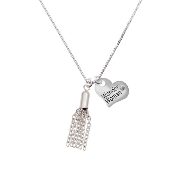 Silvertone Small Tassel Wonder Woman Heart Necklace