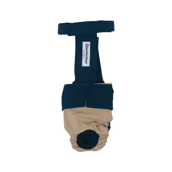 Barkertime Navy Blue on Brown Dog Diaper Overall