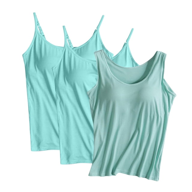 Timegard Womens Tank Top with Built in Bras 3pc Scoop Neck Sleeveless Solid Color Soft Loungewear Pjs