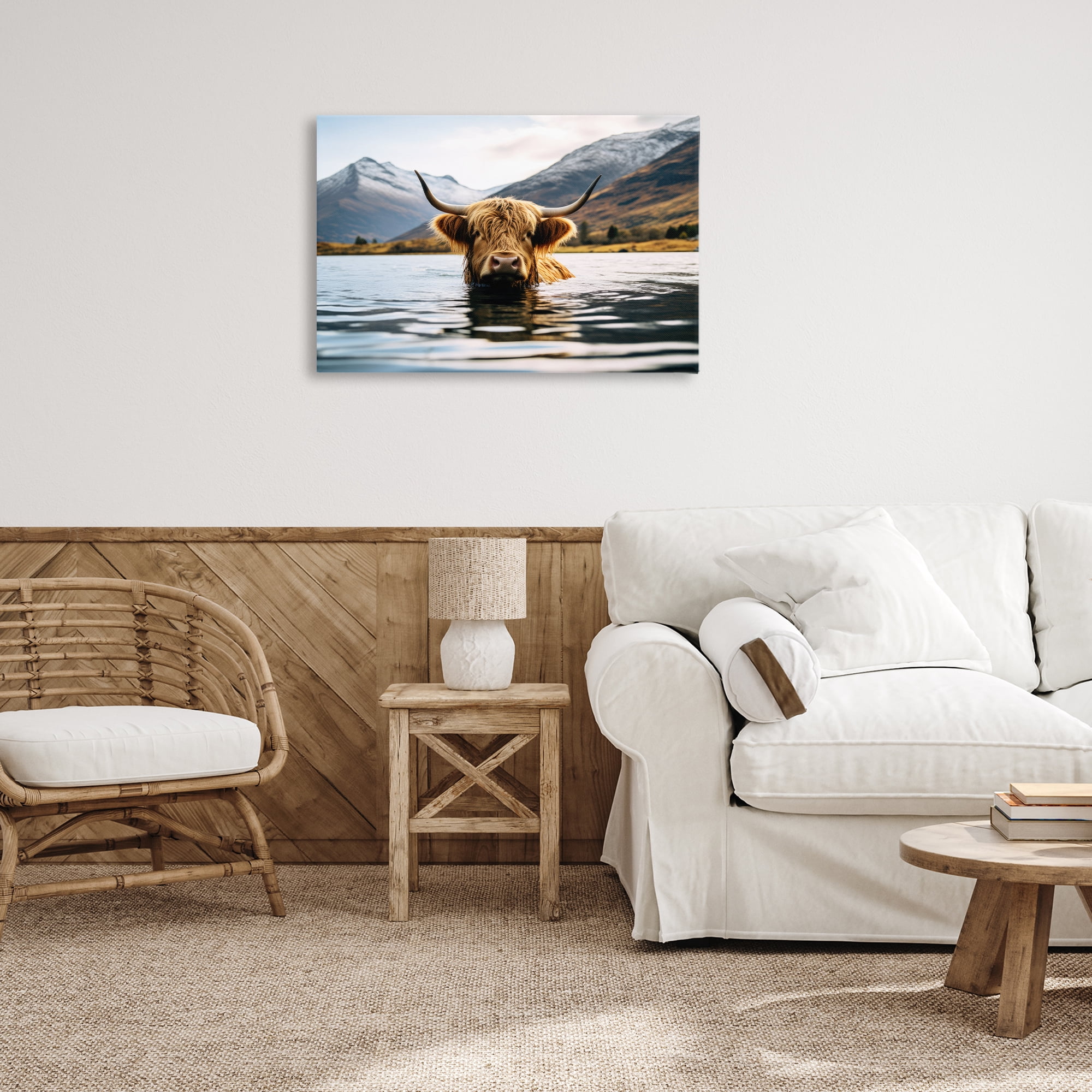 Stupell Industries Cattle Peeking from Water Animals Photography Wrapped Canvas Art Print Wall Art, 30 x 20