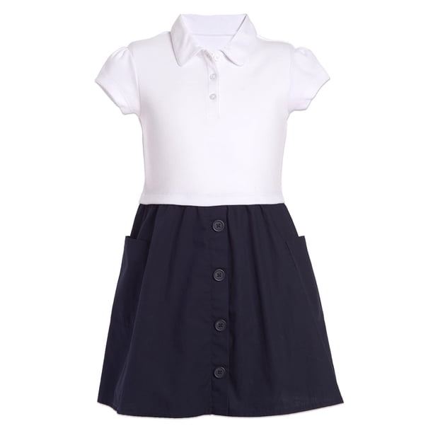 Vestido polo escolar para niña Nautica blanco y azul marino, popelina, talla 5