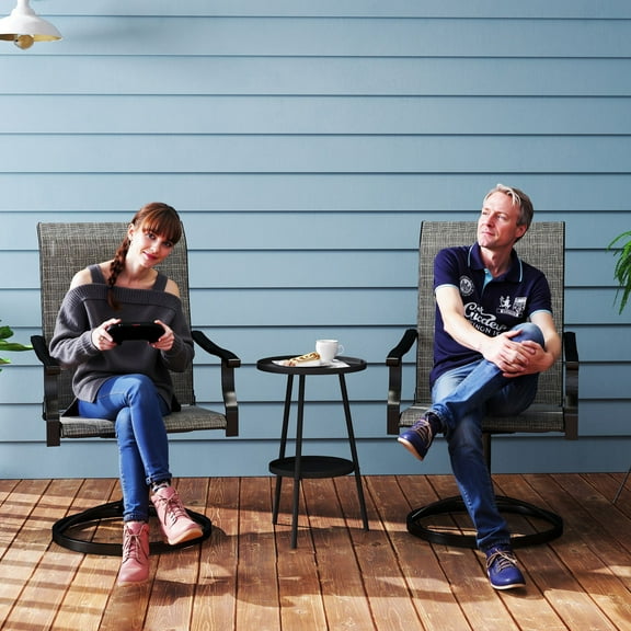 Outsunny Patio Swivel Chairs Set of 2, High Back Patio Dining Chairs with All-Weather Mesh Fabric and Metal Frame for Backyard, Porch or Garden, Gray