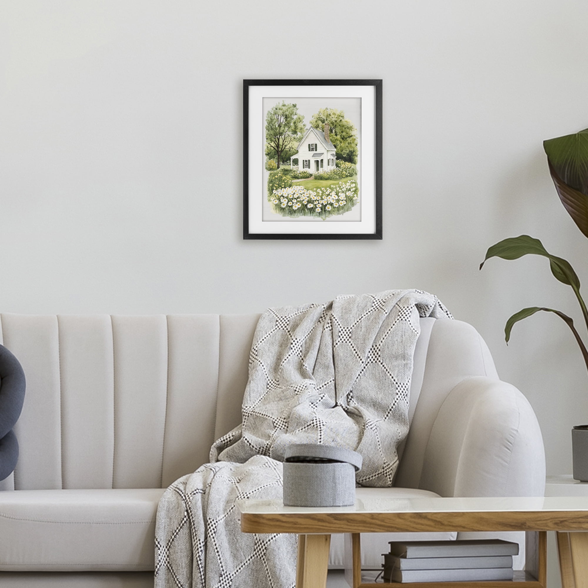 Quaint Countryside Cottage Garden Black Framed Print Under Glass, design by Lettered and Lined