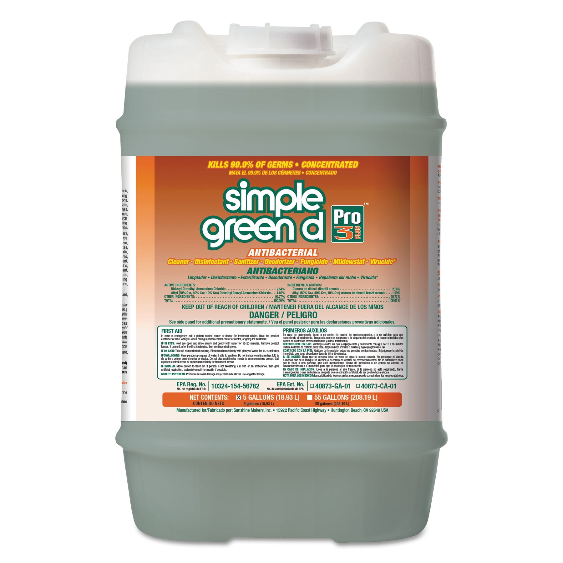 Simple Green d Pro 3 Plus Antibacterial Concentrate, Herbal, 5 gal Pail