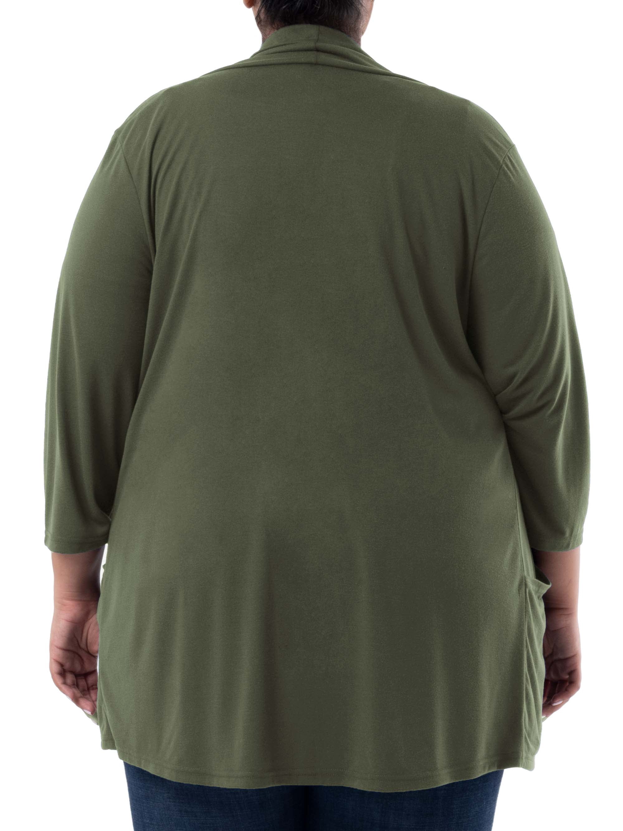 Wright's Women's Plus Size 3/4" Sleeve Draped Open Front Jersey Pocket Cardigan, 1X-5X