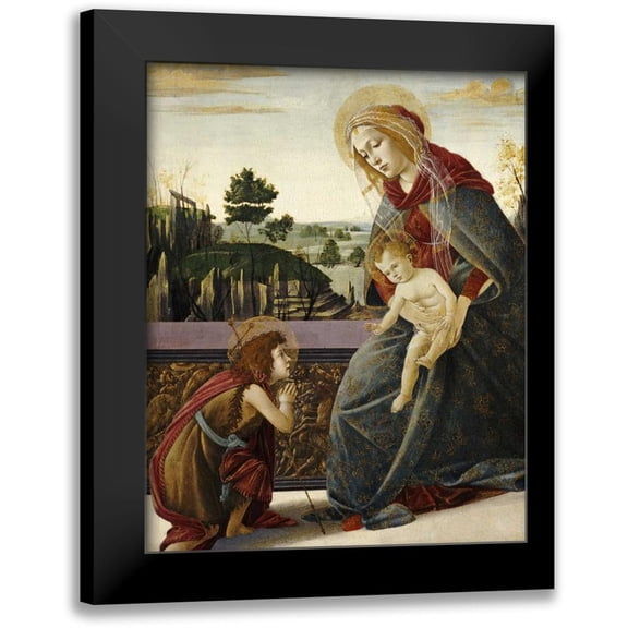 Botticelli, Sandro 12x14 Black Modern Framed Museum Art Print Titled - The Madonna and Child With The Young Saint John The Baptist
