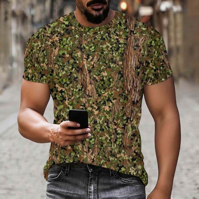 Ceisia T-Shirt Décontracté pour Homme, Coupe Ajustée, Col Rond, Manches Courtes, Imprimé Camouflage Écorce Bionic, Cadeaux