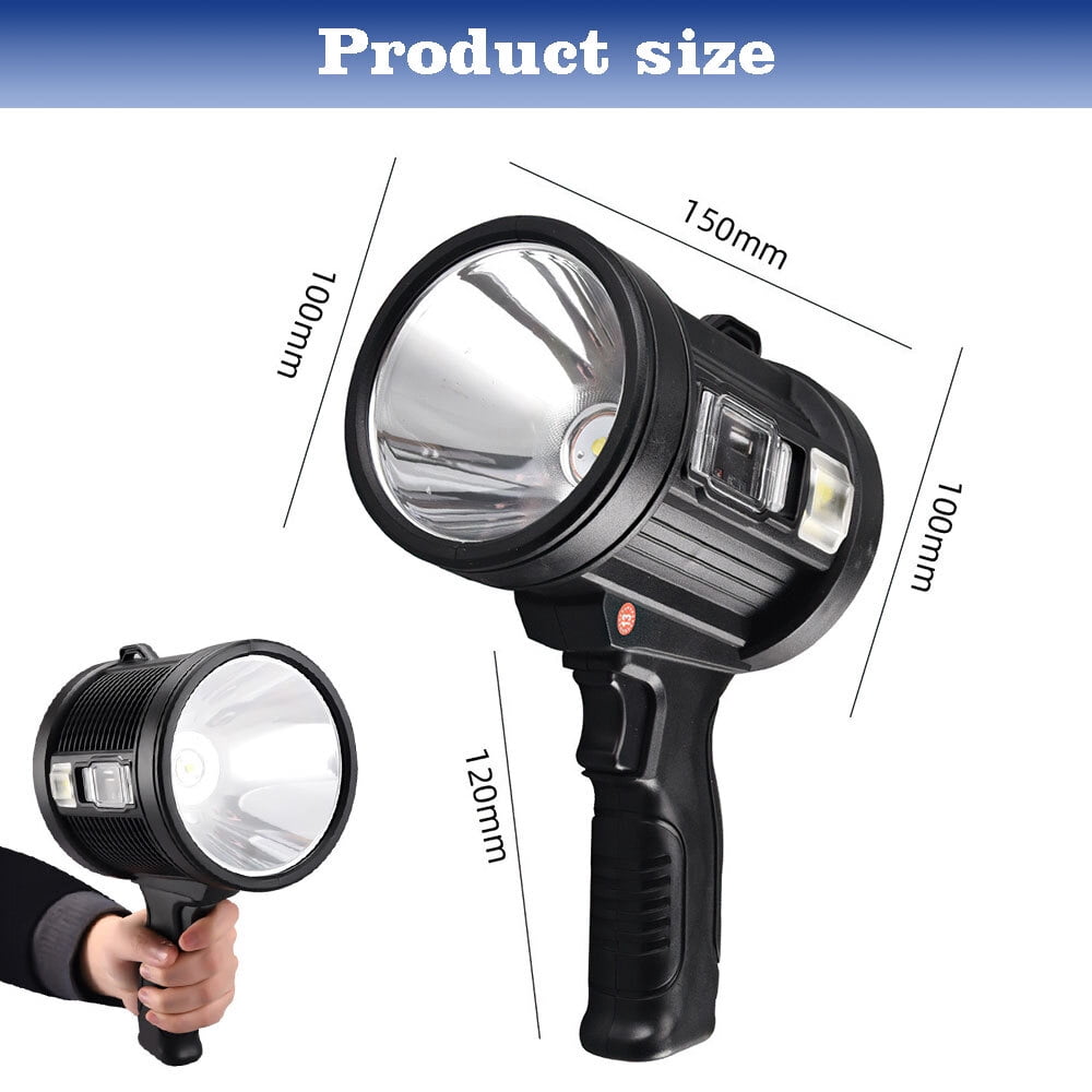 Rechargeable Spotlight, 10000 Lumens Bright LED Flashlight, Outdoor Long Running Handheld Searchlight with Solar Panels for Hunting,Camping,Fishing (6 Modes, IPX5 Waterproof)