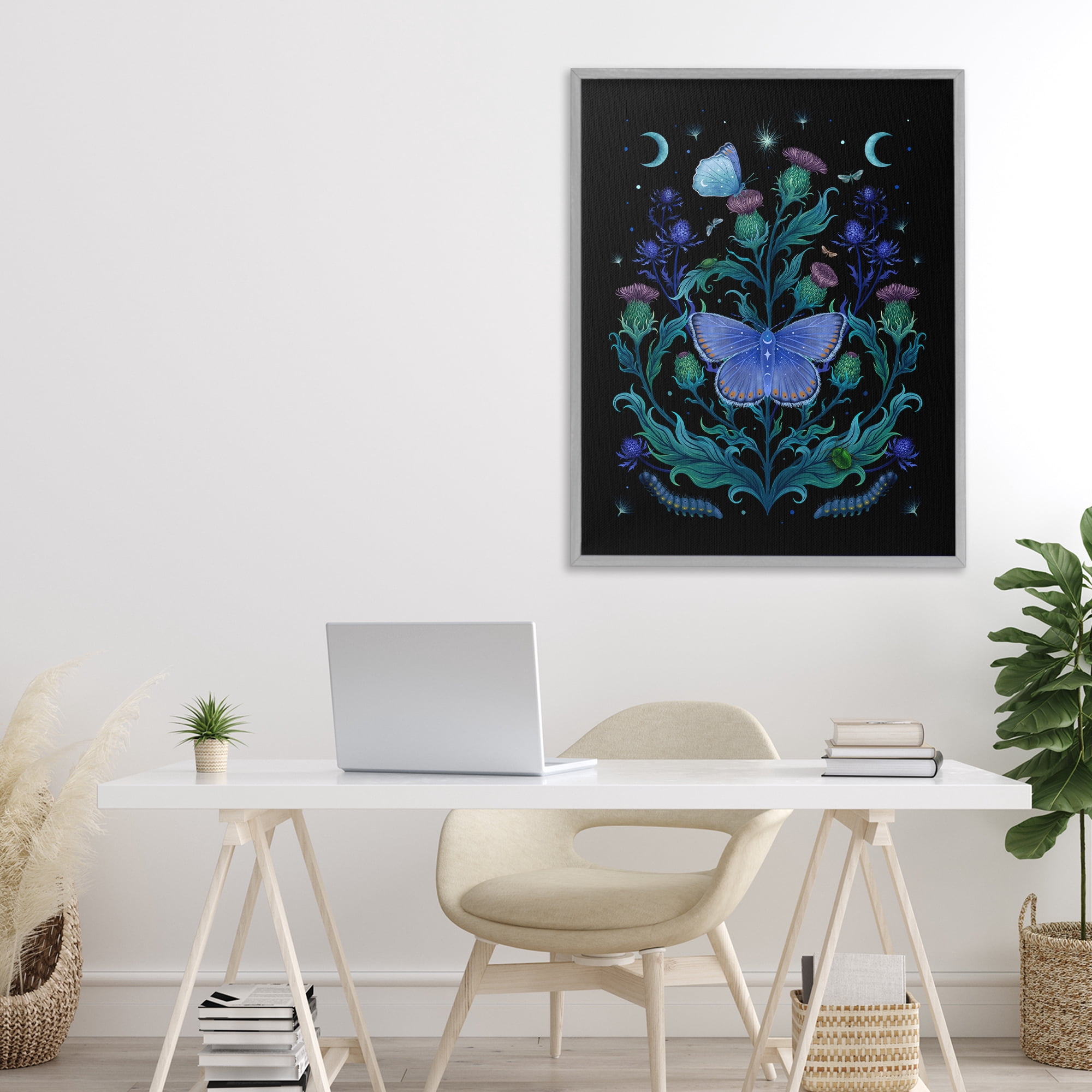 Stupell Industries Thistles & Insects at Night Gray Framed Giclee Art, design by Episodic Drawings