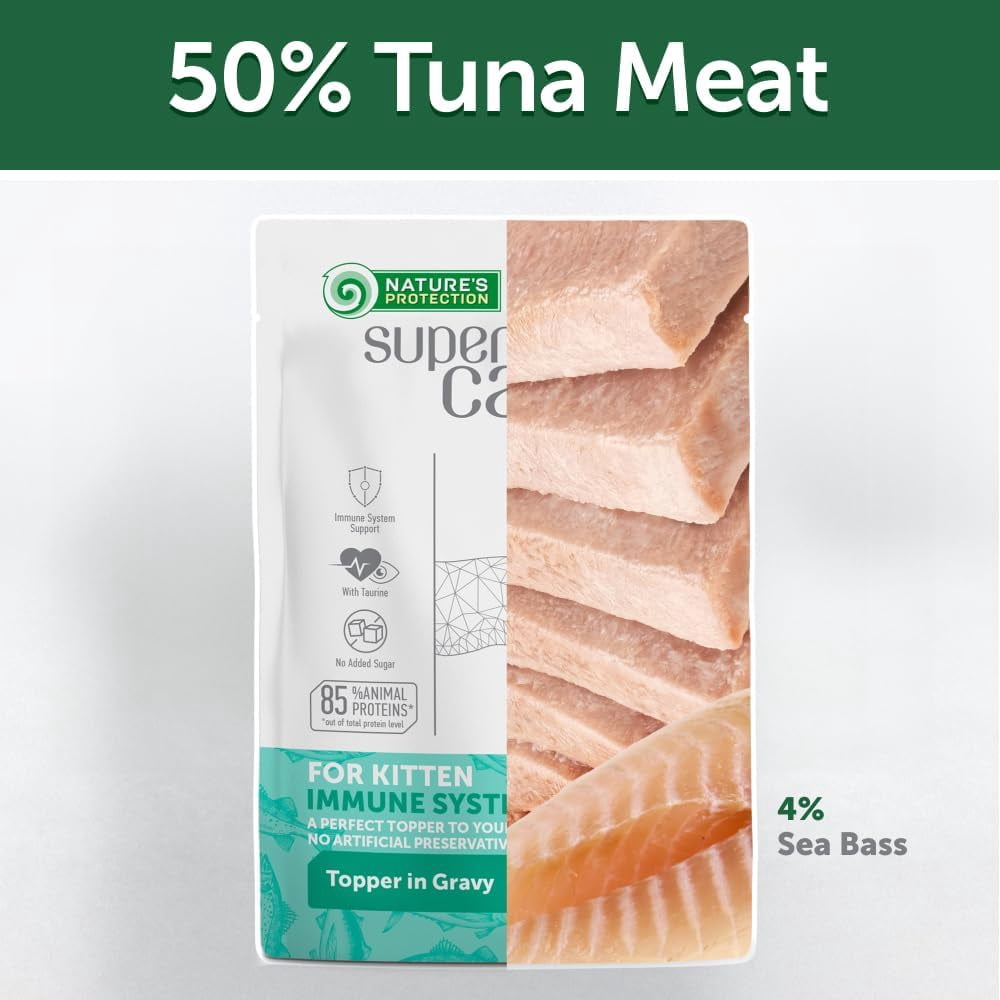 Nature's Protection Superior Care Wet Kitten Food Topper in Gravy, Tuna & Sea Bass, 24 x 2.5oz