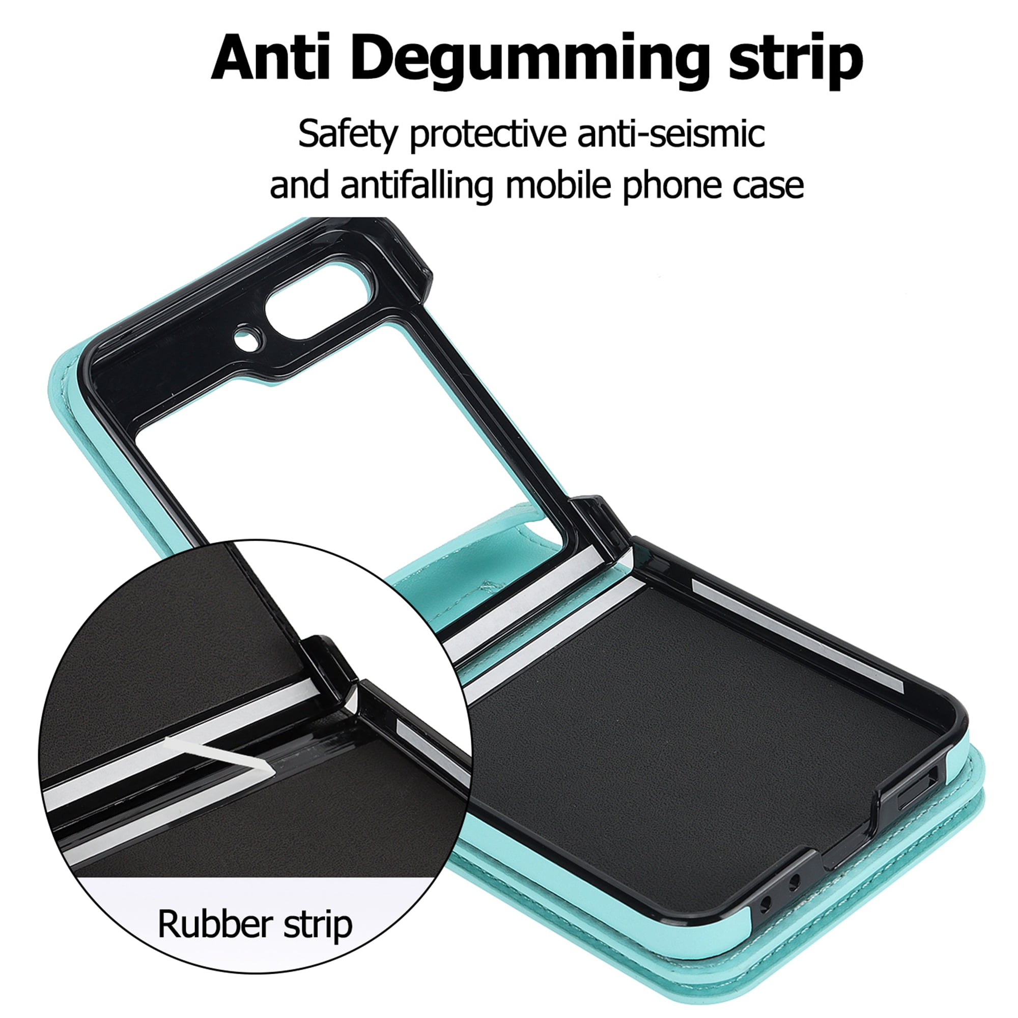 Decase for Samsung Galaxy Z Flip 5 Luxury Zipper Wallet Phone Case, Multi-Function Kickstand Card Holder Adjustable Fashion Flip Cover Case with Crossbody Strap for Samsung Z Flip 5 5G,Mint