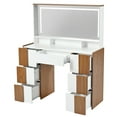 thumbnail image 6 of 44.4" Elegant Vanity Table with Large Lighted Mirror & Power Outlet, Dressing Table with 7 Drawers & Shelves, Vanity Desk with Brown Solid Wood-style Stickers, 6 of 7