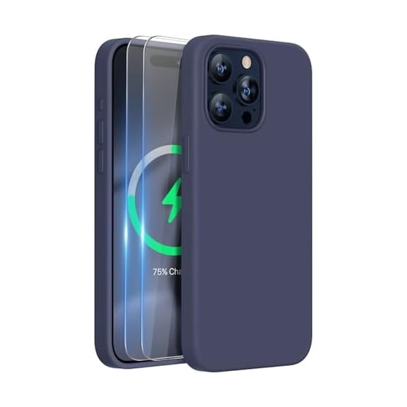 Eryueer for iPhone 15 Pro Max Case, [with 2X Screen Protectors], Compatible with MagSafe, Liquid Silicone Case Shockproof Drop Protection Phone Case for 15 Pro Max, Dark Blue Magnetic