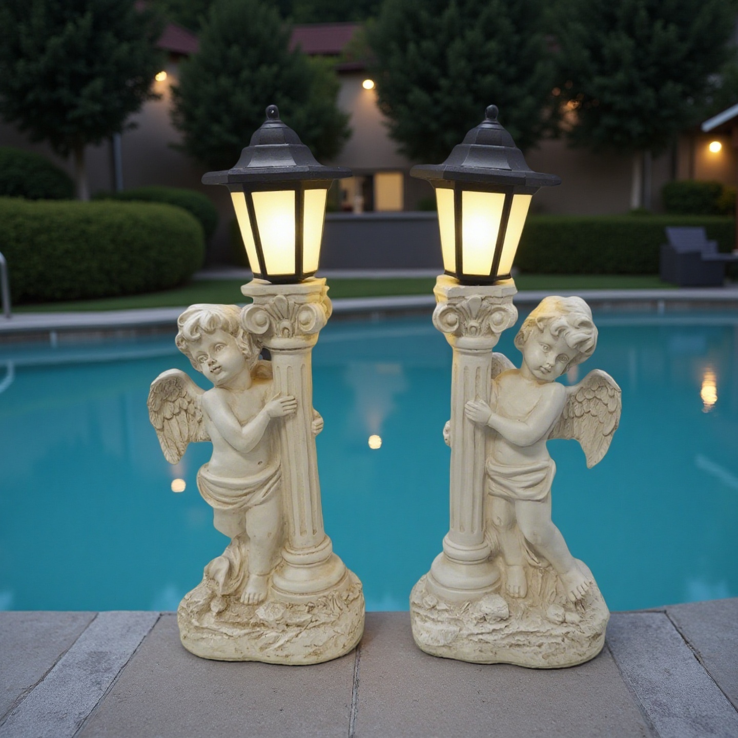 1PC Solar Powered Angel Sculpture, Roman Pillar Angel Garden Sculpture, Indoor And Outdoor Solar Street Lamp Garden Landscape Decoration (Right)
