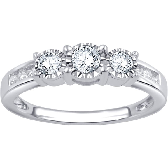 1/2 Carat T.W. Round White Diamond 10kt White Gold 3-Stone Anniversary Ring