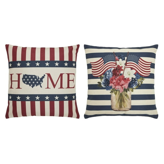 VHC Brands God Bless America Pillow Cover Set of 2 16x16, Decorative Patriotic Throw Pillow Covers, USA Americana Decor for Independance Day, and 4th of July (inserts not included)