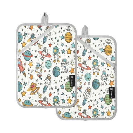 

Two Pieces Of Square Heat Insulation Pad Oven Mitts 7x9.8 Inch Oven Microwave Kitchen Cooking Baking Planets and Rockets
