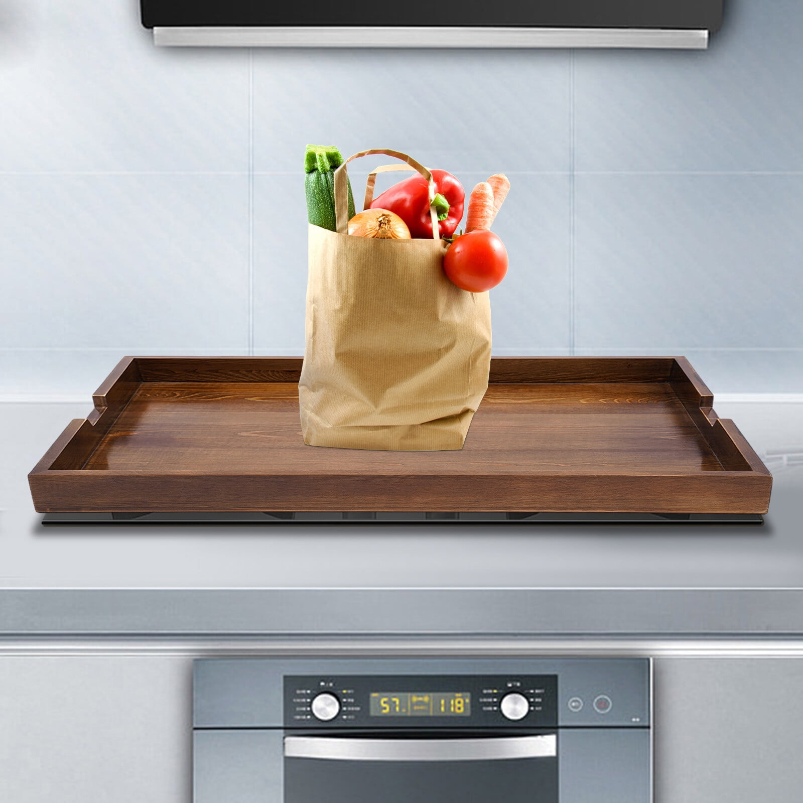 1 PCS Walnut Color Stove Top Cover, Noodle Board Stove Covers with Built-in Handles, Durable Extra Thick Pine Wood Handmade Cookware, Load Capacity: 10-15kg/22.05-33.07lbs