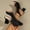 Black, variant on Women's Open Toe Cutout Block Heel Sandals, Croc Embossed Ankle Bootie Style Slip-On Footwear, Two Classic Solid Tone Daily Versatile Dress Sandals(Black,9)