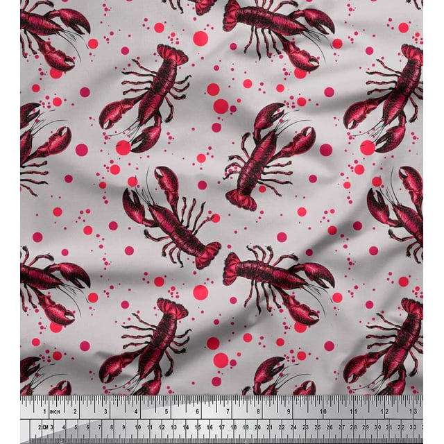 Soimoi Rayon Fabric Dot & Lobster Ocean Print Sewing Fabric Yard 56 Inch Wide