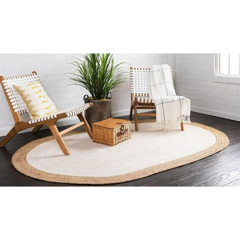 White Oval Jute Rug 