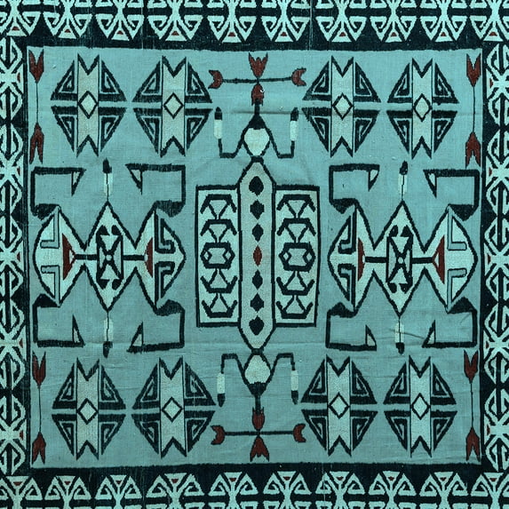 Ahgly Company Indoor Square Southwestern Light Blue Country Area Rugs, 6' Square