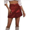 thumbnail image 2 of Faldas de para Mujer, Pantalones Cortos de Sintético de Cintura Alta, Falda Cruzada Fruncida con Cintura Elástica. Vino Tinto S, 2 of 8