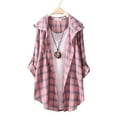 thumbnail image 6 of Women's T-Shirts Plaid Long Sleeve Shirt Cardigan Loose Thin T-Shirt Hoodie Cotton Material 1PC Top Size M-3XL Oversized Tshirts For Women, 6 of 7
